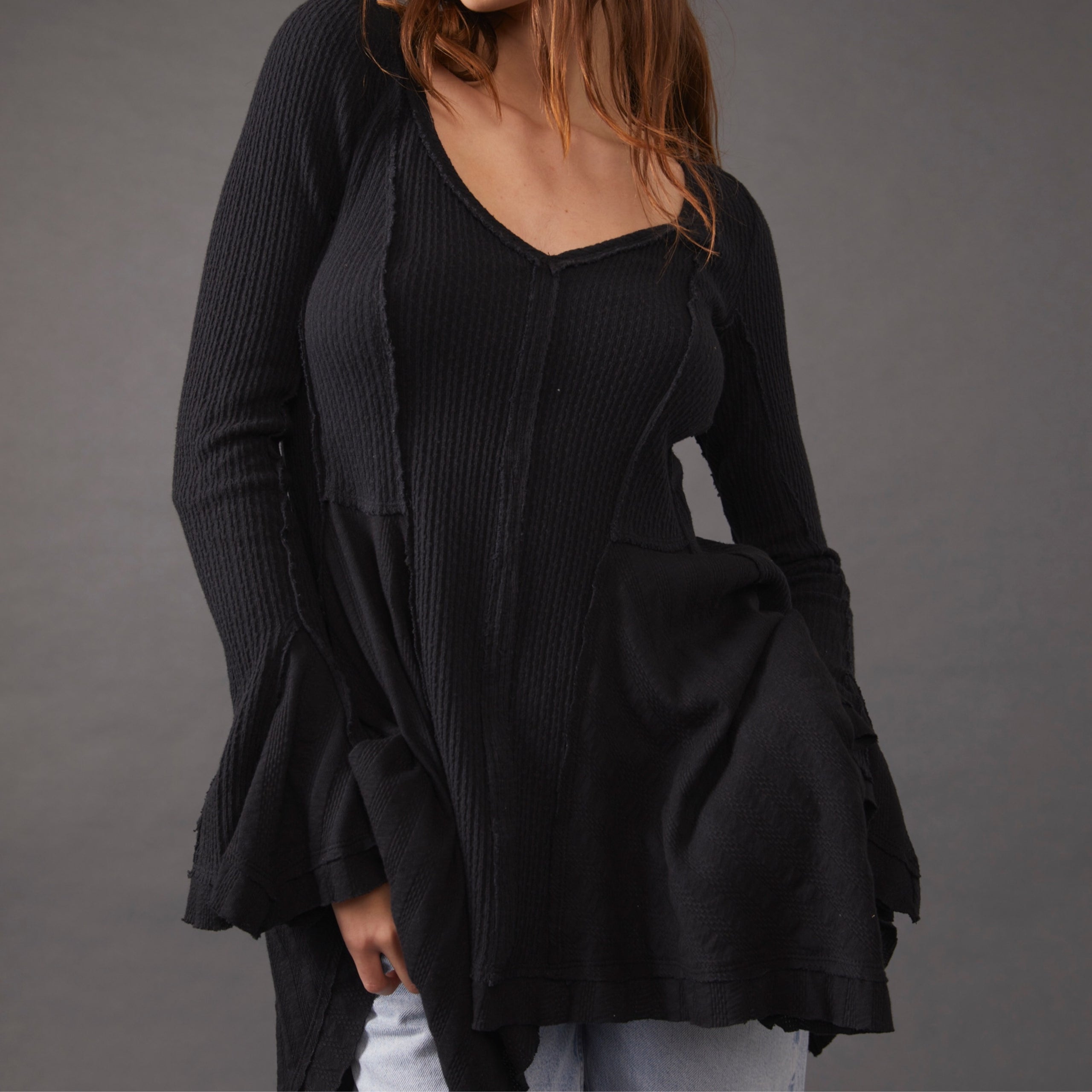Free People Primrose Thermal Long Sleeve BLACK My Site