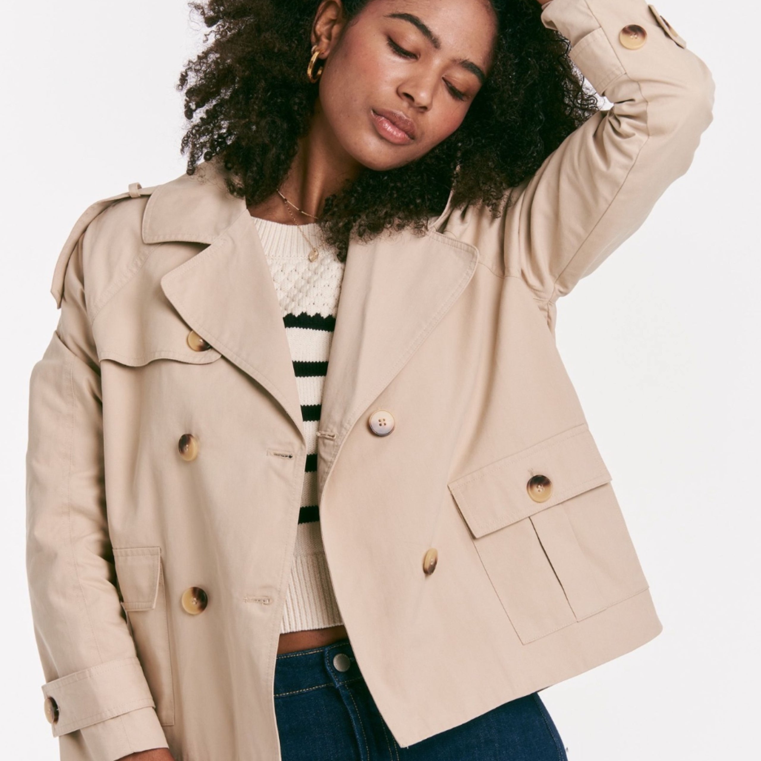 Short khaki trench coat sale